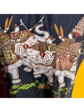 Vintage Medium T-shirt 90s Thai Elephant Fighting Graphic 2 Sided Relic Distress